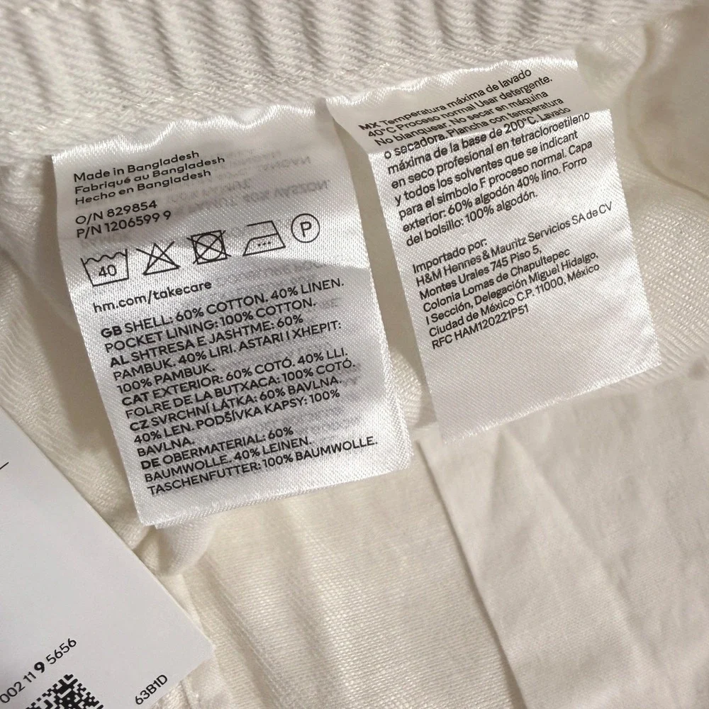 NEW H&M Linen Blend Trousers Mens XL Relaxed Pants Off-White Drawstring Coastal